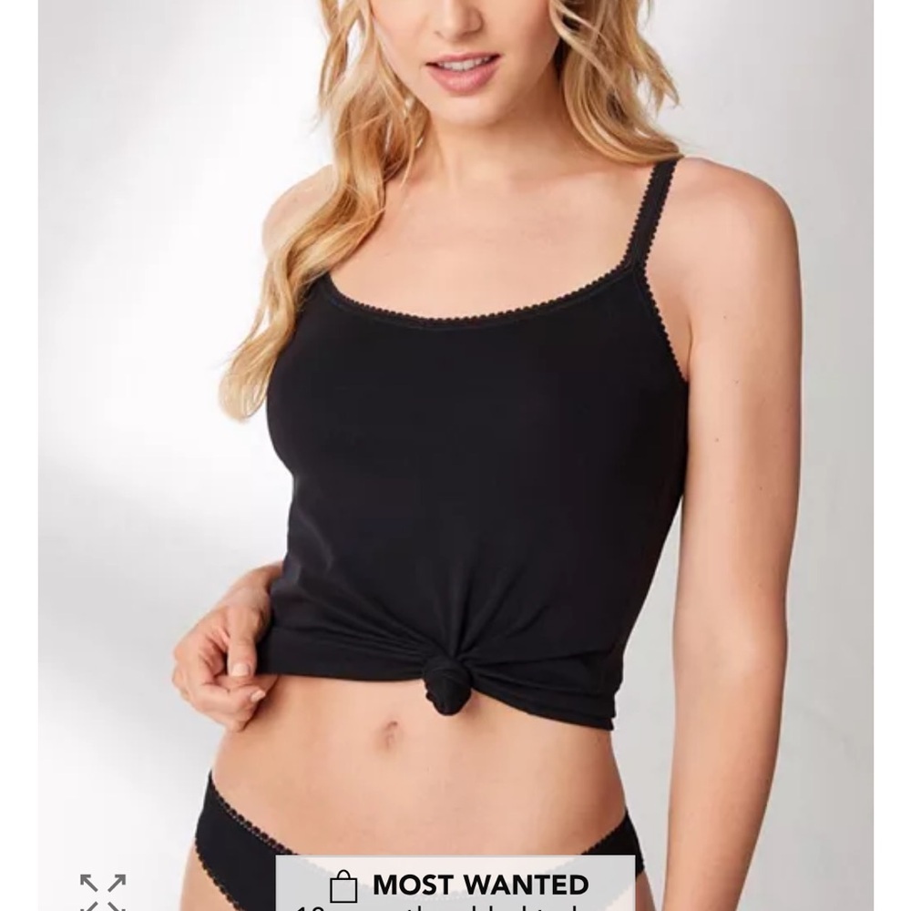 On Gossamer Set of 2 Cabana Cotton Blend Black Lace Cami